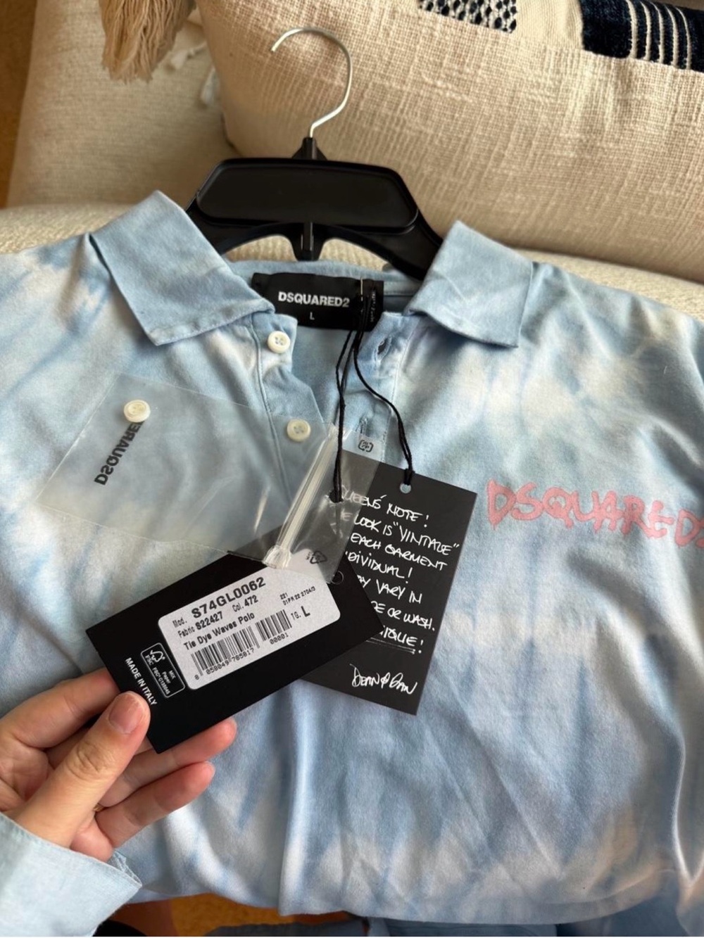 DSQUARED2 Light Blue Tie-Dye Polo with Pink Logo